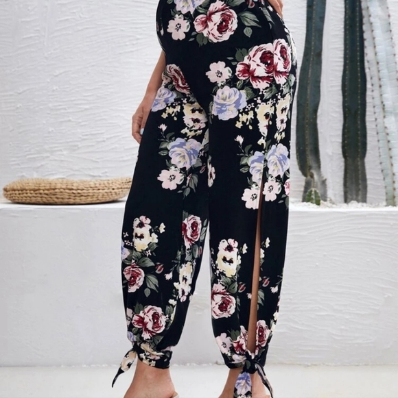 Women's maternity floral print split thigh tie pants size L - Picture 10 of 10